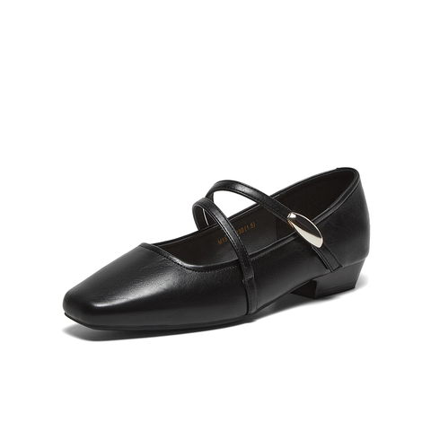 百思图2025春季新款商场同款简约方头玛丽珍鞋粗跟女单鞋M1587AQ5