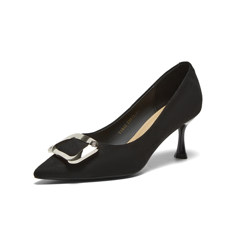 百思图2025春新款商场同款简约时尚通勤细高跟尖头女单鞋E5832AQ5