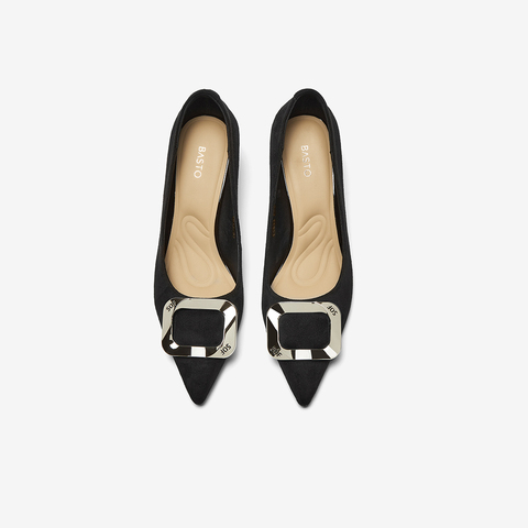 百思图2025春新款商场同款简约时尚通勤细高跟尖头女单鞋E5832AQ5