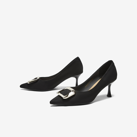 百思图2025春新款商场同款简约时尚通勤细高跟尖头女单鞋E5832AQ5