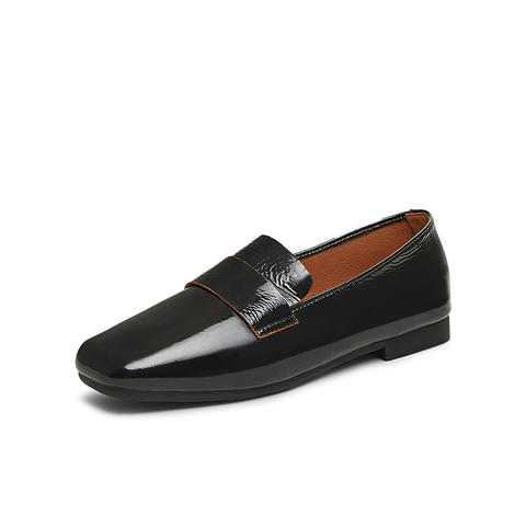 百思图2025春季新款商场同款简约通勤乐福鞋方头女单鞋E5881AA5