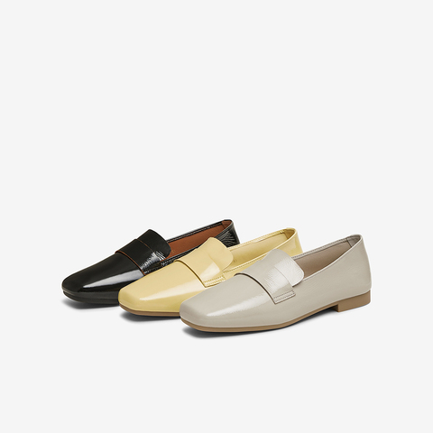 百思图2025春季新款商场同款简约通勤乐福鞋方头女单鞋E5881AA5