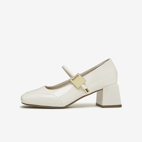 百思图2025春季新款时尚简约法式玛丽珍鞋粗跟女单鞋M1111AQ5