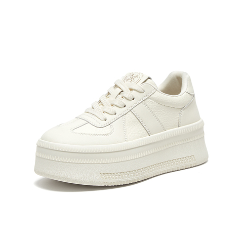 百思图2025春季新款简约时尚运动板鞋厚底女休闲鞋I7639AM5