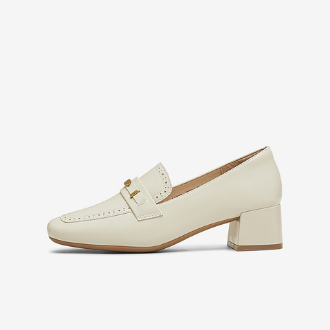 百思图2025春季新款商场同款简约通勤乐福鞋粗跟女单鞋A3876AA5