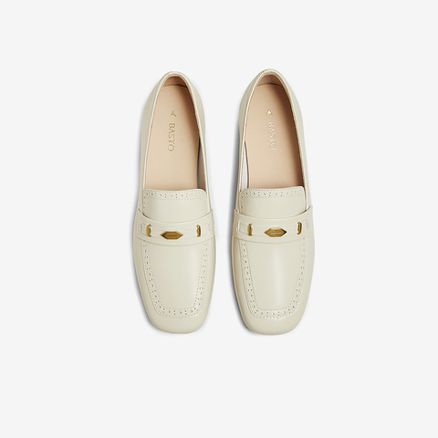 百思图2025春季新款商场同款简约通勤乐福鞋粗跟女单鞋A3876AA5