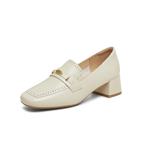 百思图2025春季新款商场同款简约通勤乐福鞋粗跟女单鞋A3876AA5