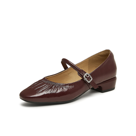 百思图2025春季新款商场同款简约时尚玛丽珍鞋粗跟女单鞋BN972AQ5