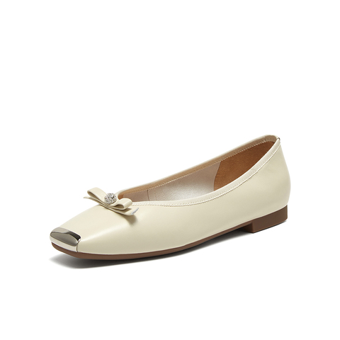 百思图2025春季新款简约通勤时尚蝴蝶结方头浅口女单鞋A4503AQ5