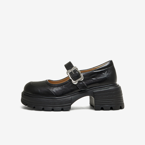 百思图2025春季新款商场同款时尚学院玛丽珍鞋粗跟女单鞋W6752AQ5