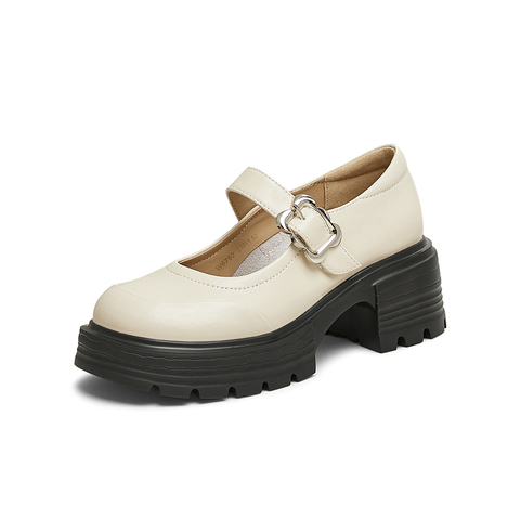 百思图2025春季新款商场同款时尚学院玛丽珍鞋粗跟女单鞋W6752AQ5
