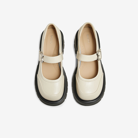 百思图2025春季新款商场同款时尚学院玛丽珍鞋粗跟女单鞋W6752AQ5