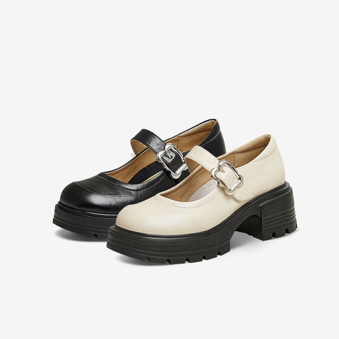 百思图2025春季新款商场同款时尚学院玛丽珍鞋粗跟女单鞋W6752AQ5