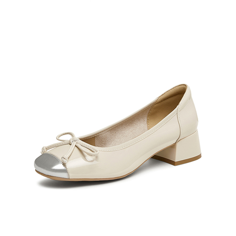 百思图2025春季新款商场同款时髦蝴蝶结粗跟方头女单鞋W6791AQ5