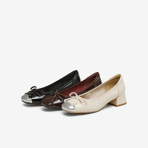 百思图2025春季新款商场同款时髦蝴蝶结粗跟方头女单鞋W6791AQ5