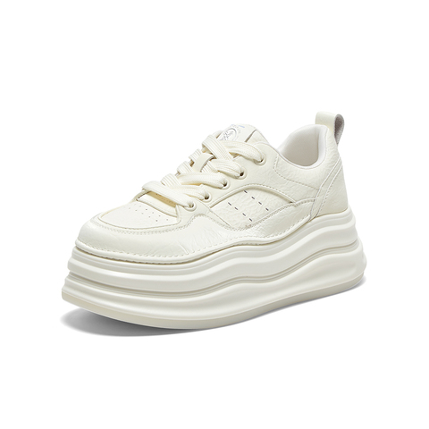 百思图2025春季新款商场同款街头运动板鞋厚底女休闲鞋X0061AM5