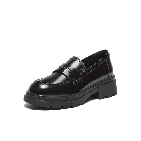 百思图2025春季新款时尚复古学院风乐福鞋粗跟圆头女单鞋TFW88AA5