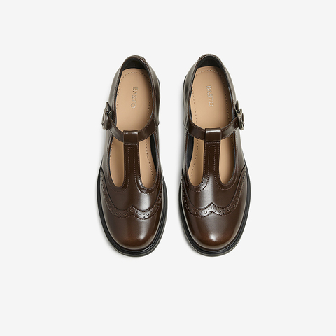 百思图2025春季新款简约复古法式乐福鞋粗跟女单鞋S8581AA5