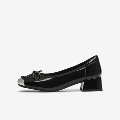 百思图2025春季新款商场同款时髦蝴蝶结粗跟方头女单鞋W6791AQ5