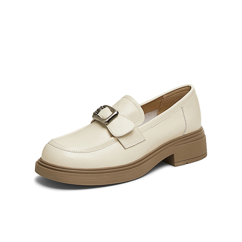 百思图2025春季新款商场同款简约学院乐福鞋粗跟女单鞋W6231AA5