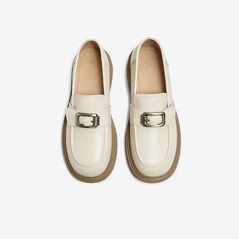 百思图2025春季新款商场同款简约学院乐福鞋粗跟女单鞋W6231AA5