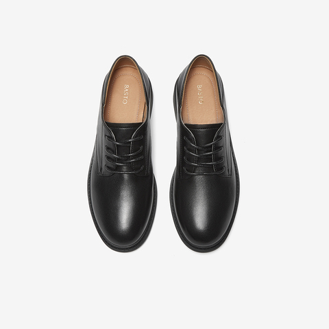 百思图2025春季新款商场同款时尚复古牛津鞋粗跟女单鞋WWE57AM5