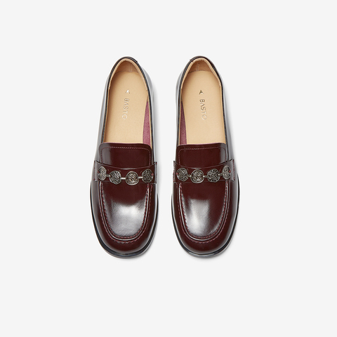 百思图2025春季新款商场同款简约时尚乐福鞋粗跟女单鞋A1822AA5