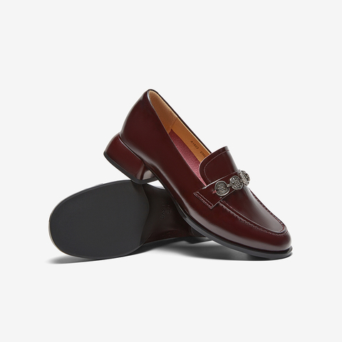 百思图2025春季新款商场同款简约时尚乐福鞋粗跟女单鞋A1822AA5