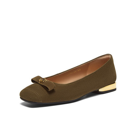 百思图2025春季新款简约时尚通勤方头粗跟浅口女单鞋RE726AQ5