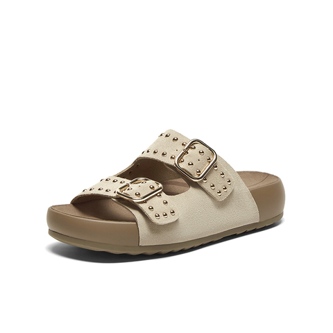 百思图2025夏季新款简约户外休闲运动一字拖厚底女拖鞋D7740BT5