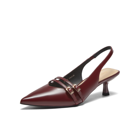 百思图2025夏季新款商场同款简约通勤尖头细跟后空女凉鞋AC825BH5