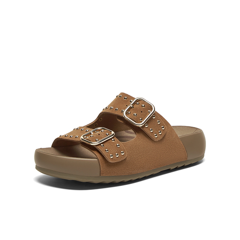 百思图2025夏季新款简约户外休闲运动一字拖厚底女拖鞋D7740BT5