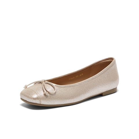 百思图2025春季新款简约蝴蝶结时尚通勤方头浅口女单鞋TIK20AQ5