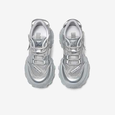 百思图2025夏新款商场同款时尚银色老爹鞋厚底女休闲鞋鞋B2155BM5