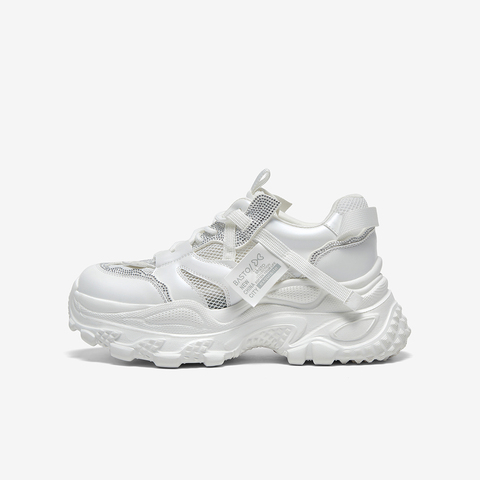 百思图2025夏新款商场同款时尚银色老爹鞋厚底女休闲鞋鞋B2155BM5