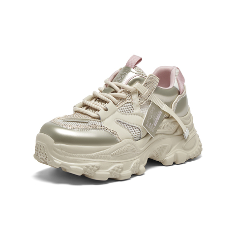 百思图2025夏新款商场同款时尚银色老爹鞋厚底女休闲鞋鞋B2155BM5