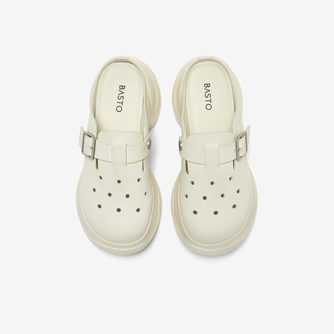 百思图2025夏季新款商场同款简约休闲洞洞鞋厚底女拖鞋URC02BH5