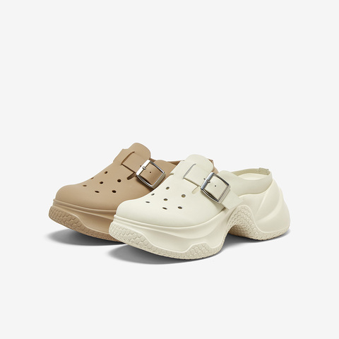 百思图2025夏季新款商场同款简约休闲洞洞鞋厚底女拖鞋URC02BH5