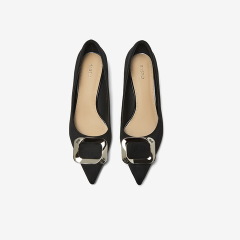 百思图2025春季新款商场同款简约通勤尖头细跟浅口女单鞋E5121AQ5