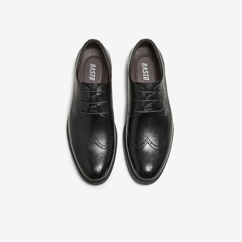 百思图2025春季新款时尚商务布洛克粗跟圆头男正装皮鞋20033AM5