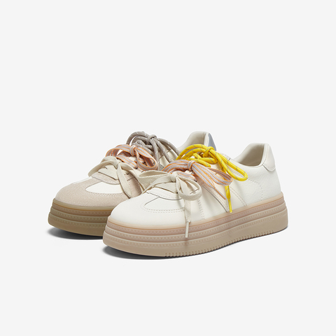 百思图2025春季新款时尚复古运动德训鞋厚底女休闲鞋I7766AM5