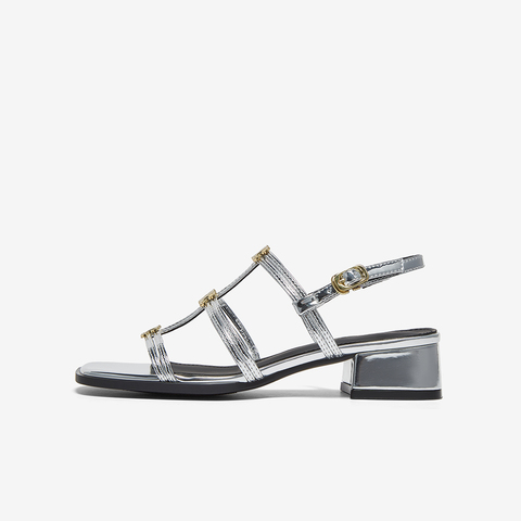 百思图2025夏季新款时尚潮流复古风罗马凉粗跟女凉鞋B5378BL5