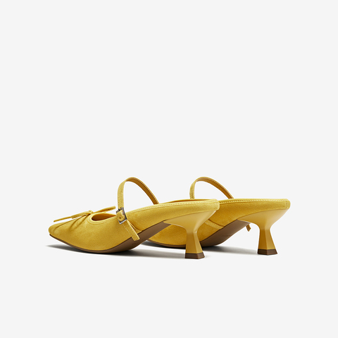 百思图2025夏季新款时尚蝴蝶结穆勒拖方头细跟女拖鞋鞋B1995BH5