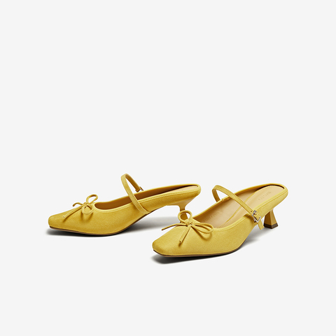 百思图2025夏季新款时尚蝴蝶结穆勒拖方头细跟女拖鞋鞋B1995BH5