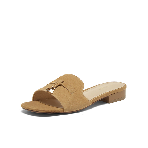 百思图2025夏季新款简约时尚休闲一字拖粗跟女拖鞋C5381BT5