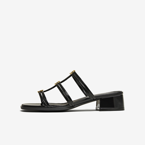 百思图2025夏季新款商场同款时尚复古时装粗跟女拖鞋B5379BT5