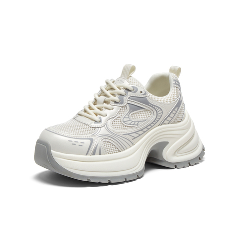 百思图2025夏季新款时尚户外银色老爹鞋厚底增高女休闲鞋D3018BM5