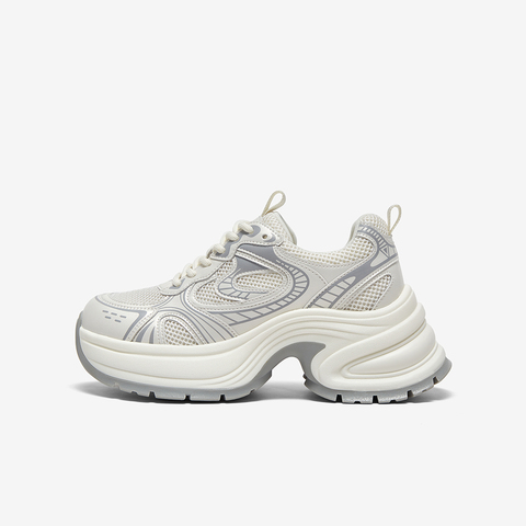 百思图2025夏季新款时尚户外银色老爹鞋厚底增高女休闲鞋D3018BM5