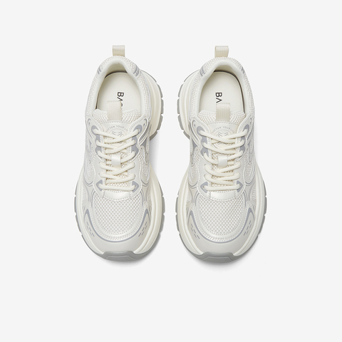 百思图2025夏季新款时尚户外银色老爹鞋厚底增高女休闲鞋D3018BM5