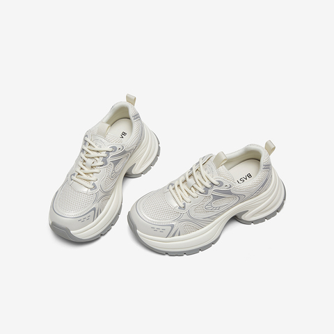 百思图2025夏季新款时尚户外银色老爹鞋厚底增高女休闲鞋D3018BM5